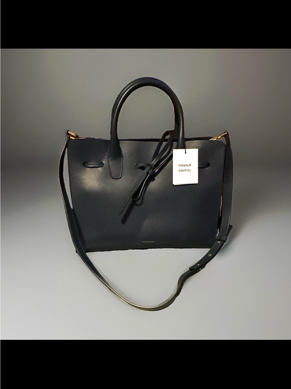 Mansur Gavriel Black Leather Satchel with Adjustable Strap